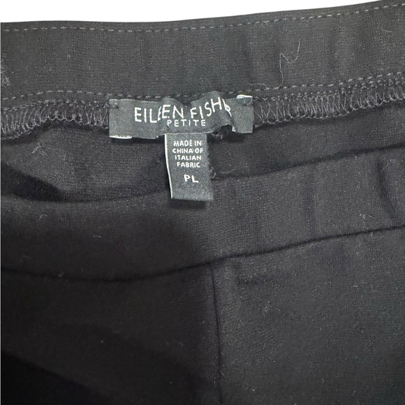 EILEEN FISHER Black Tencel Ponte Pants Leather Stripe W/Slits - Picture 3 of 5